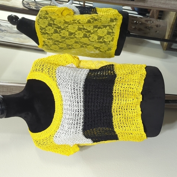 36 Point 5 Tops - 36 Point 5 Black and Yellow Colored Short Sleeve Open Knit Sweater NWOT